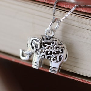 Sterling Silver 3D Lucky Elephant Necklace Animal Silver Necklace Gift for Her Baby Shower Gift