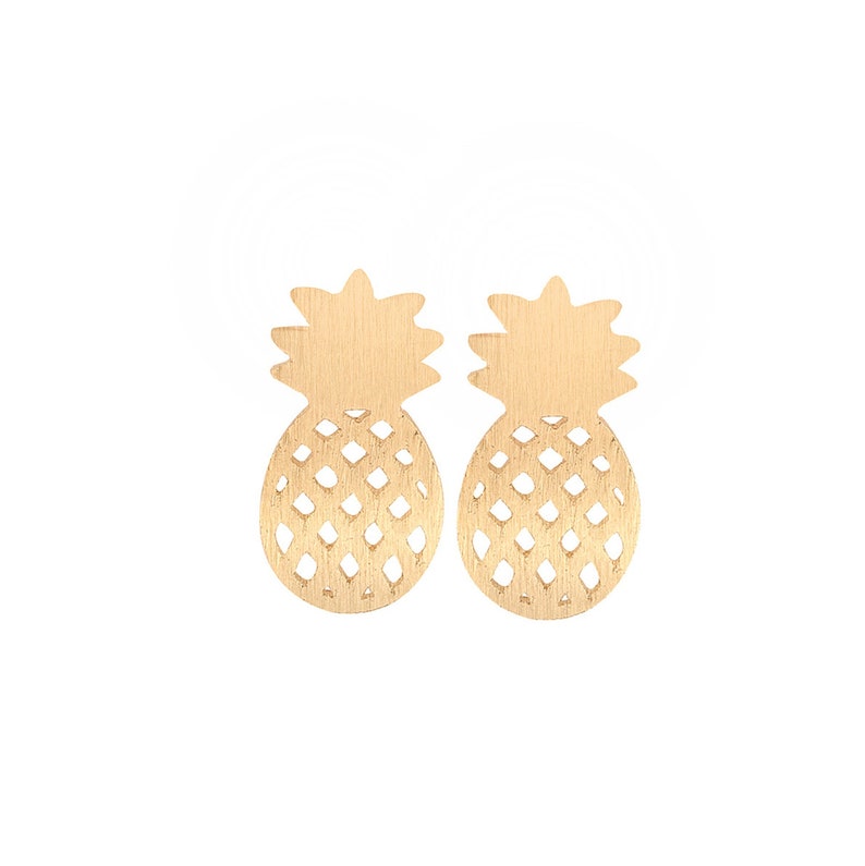 Gold Plated Cut-Out Pineapple Stud Earrings tropical fruit