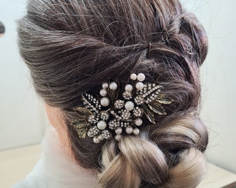 Bronze Gold Vintage Antique Due Flower Leafy Wedding Bridal Wedding Side Hair Comb Bridesmaid