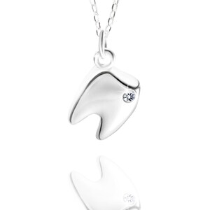 Sterling Silver Tooth with Cubic Zirconia Crystal Tooth Necklace Wisdom Tooth dentist