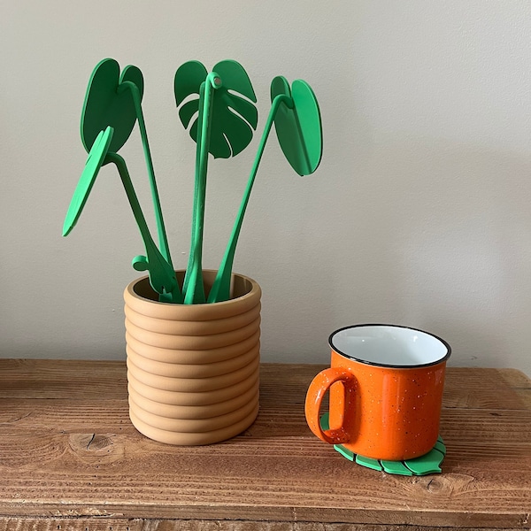Monstera 3D Printed Fake Plant Doubles as Drink Coasters! | House Plant | Indoor Plant | Fake Plant