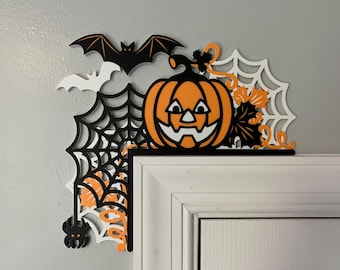 3D Printed Halloween Door Corner Topper | Pumpkin, Bat & Spider