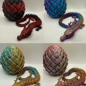 3D Printed Dragon and Egg - Multiple Colors - Glass Eyes