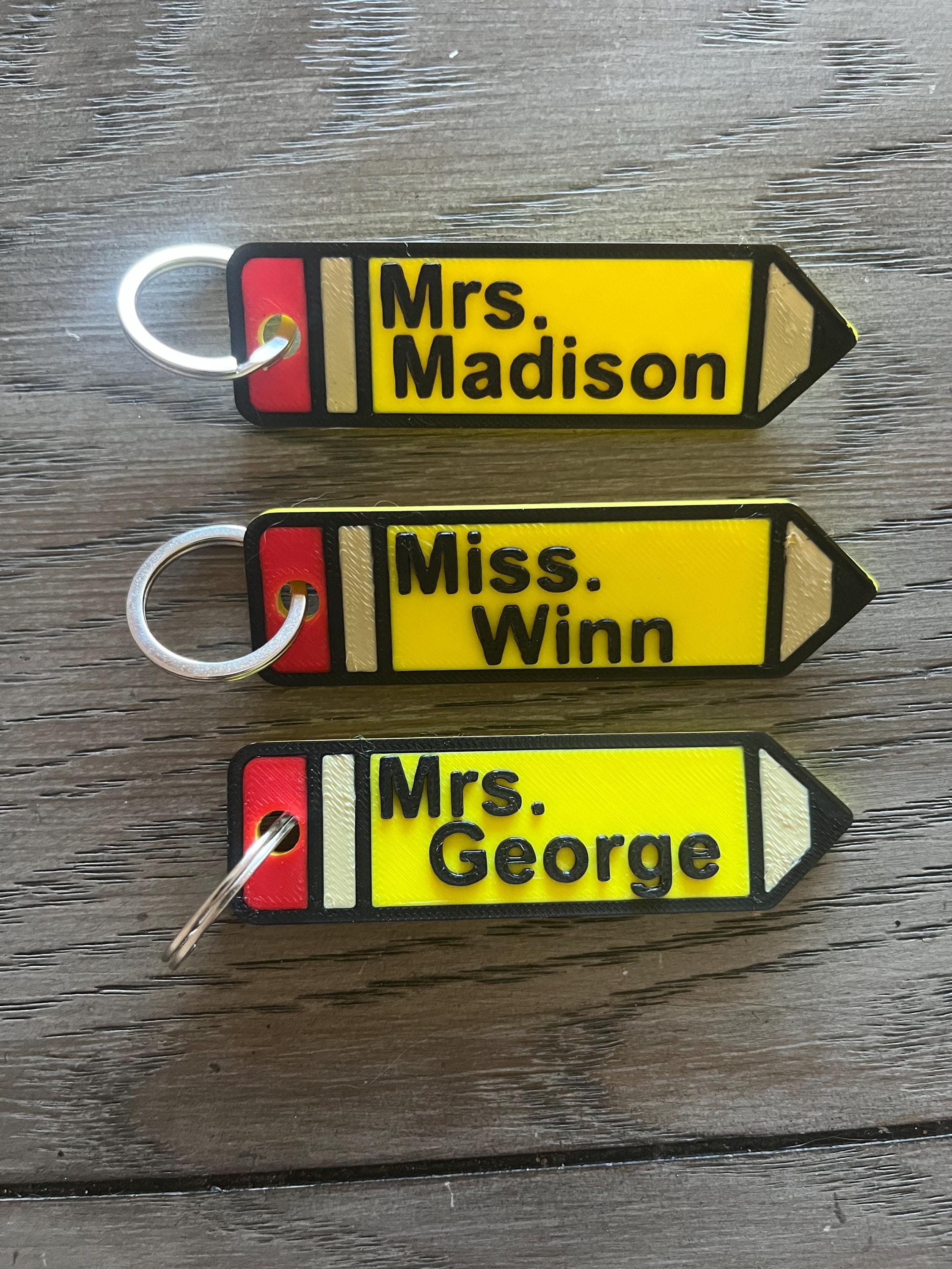 Personalized Teacher Keychain - Teacher Pencil Keychain - 3D Printed…