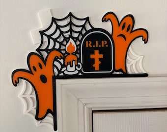 Halloween Door Topper Ghost in Cemetary Door Corner Decoration | Halloween Decor | Pumpkin | 3D Printed