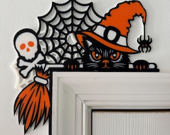 3D Printed Halloween Door Corner Decoration | Spooky Cat & Pumpkin