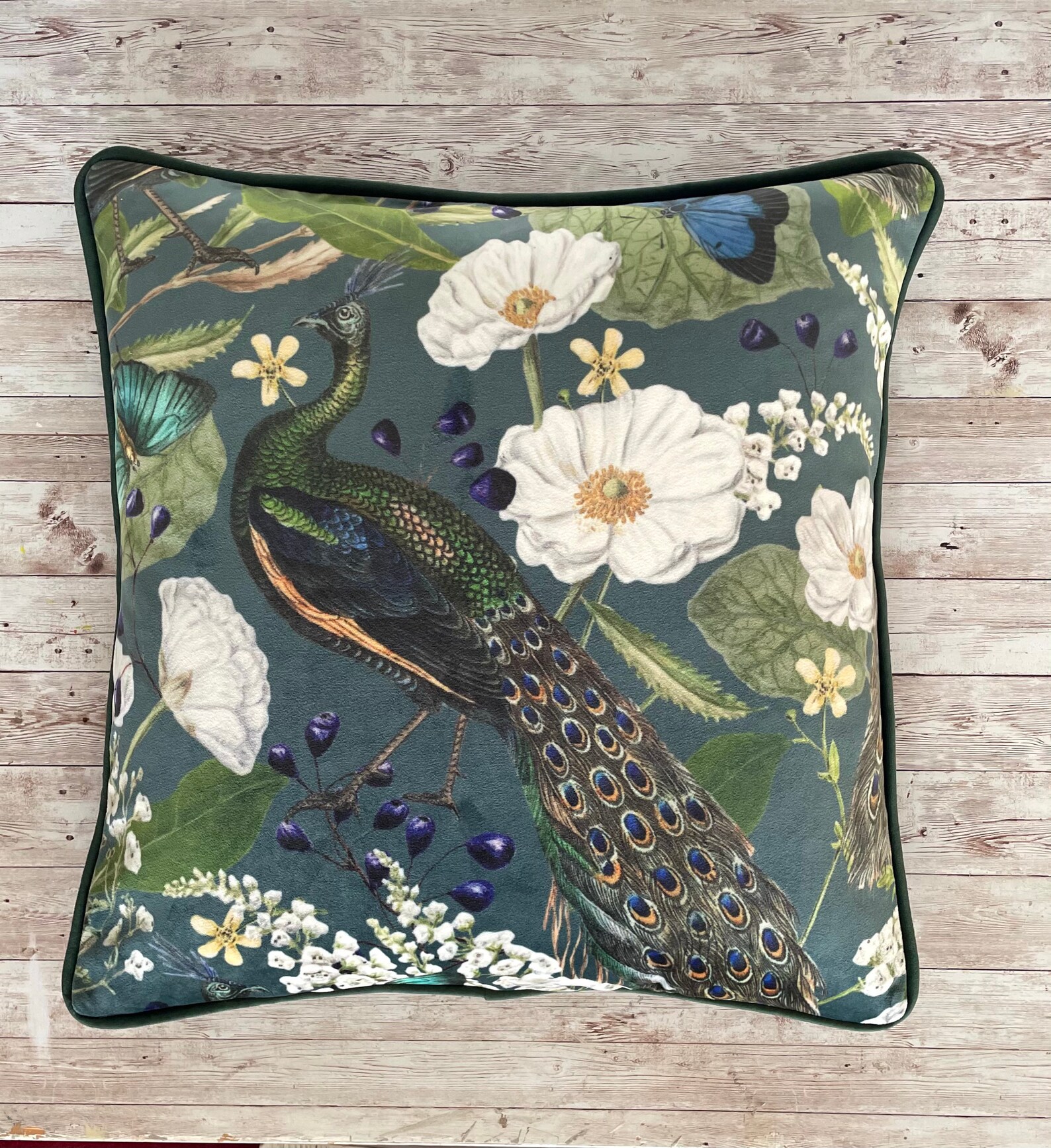 Peacock velvet cushion botanical cushion velvet green Etsy