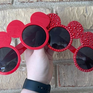Rhinestone mouse sunnies, bling mouse sunglasses, mouse shaped rhinestone sunglasses, bling park sunglasses, red bling mouse sunglasses
