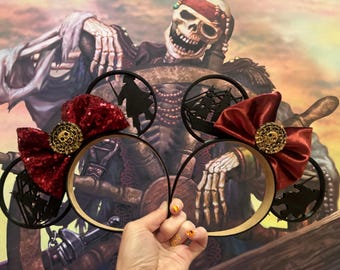 Pirates Inspired Mickey Mouse Ears, 3D Printed Pirates of the Caribbean Minnie Mouse Ears, Pirate 3D Ears, Pirate mouse ears, Pirate ears