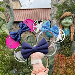 Elsa Mouse Ears, Anna Mouse Ears, Kristoff mouse ears, Princess Elsa and Anna mouse ears, Kristoff park mouse ears, 3d frozen mouse ears