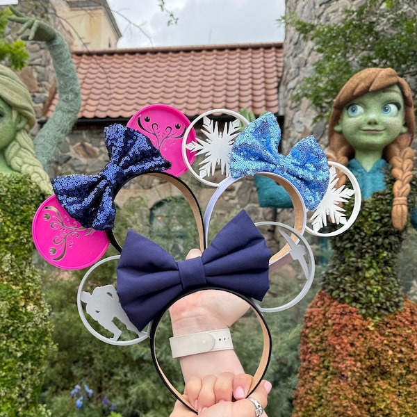 Elsa Mouse Ears, Anna Mouse Ears, Kristoff mouse ears, Princess Elsa and Anna mouse ears, Kristoff park mouse ears, 3d frozen mouse ears