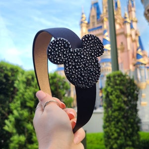 Black Rhinestone mouse side style headband, bedazzled mouse side headband, sparkle mouse side style headband, bling park mouse headband