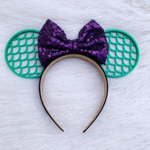 Ariel park Mouse Ears, 3D Ariel Little Mermaid Mouse Ears, The Little Mermaid Ears, Ariel Inspired mouse ears, Mermaid ears, ariel park ears Purple