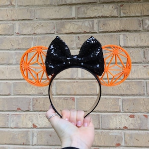 Halloween Epcot Ball park Mouse Ears, 3D Printed Minnie Mouse Ears, Orange Epcot ears, Spaceship Earth Ears, Halloween Epcot ears, park ears