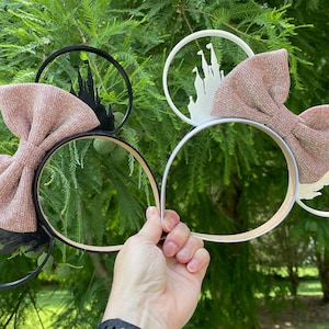 Castle park Mouse Ears, 3D Castle Minnie Mouse Ears, Rose gold bow Castle Ears, Castle Inspired mouse ears,  sparkle bow castle mouse ears