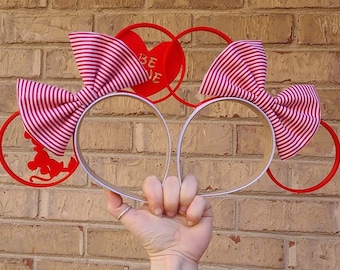 Valentine's Day park Mouse Ears, 3D Printed Valentine Day Mouse Ears, Be Mine 3D mouse Ears, Be Mine Kissing Minnie and Mickey mouse Ears