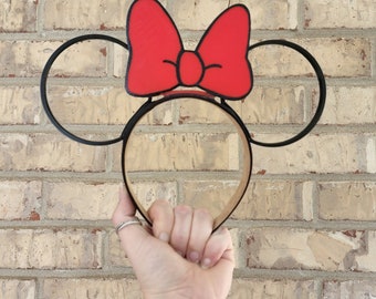 Classic Minnie Mouse Ears, 3D Printed Minnie Mouse Inspired Ears, 3D Ears, Big Bow Minnie Mouse Ears, Bow Minnie Mouse Ears, bow ears