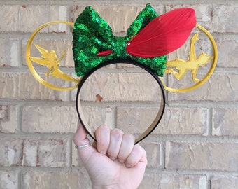 Peter Pan park Mouse Ears, 3D Peter pan Mouse Ears, Peter Pan Ears, Tinkerbell Inspired mouse ears, Peter Pan and Tink ears, park mouse ears