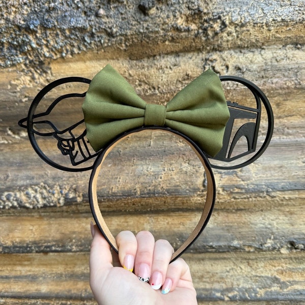 Baby Yoda park mouse Ears, Mandalorian Mouse Ears, Mandalorian Inspired 3D Printed Ears, Star Wars Inspired Minnie Mouse Ears The Child ears