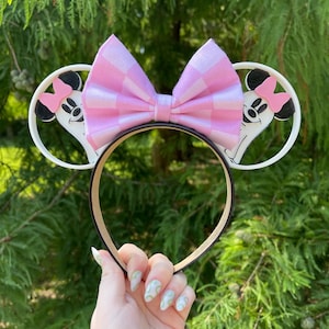 Minnie Ghost park mouse ears, pink Minnie Ghost mouse ears, Ghost Halloween mouse ears, Halloween mouse ears, pink checkerboard ghost ears