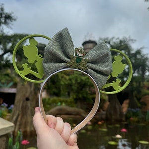 Orejas de ratón Tiana, orejas de ratón Tiana y el príncipe Naveen, orejas de ratón inspiradas en La Princesa y el Sapo, orejas de ratón del parque Princesa Tiana, orejas de Tiana