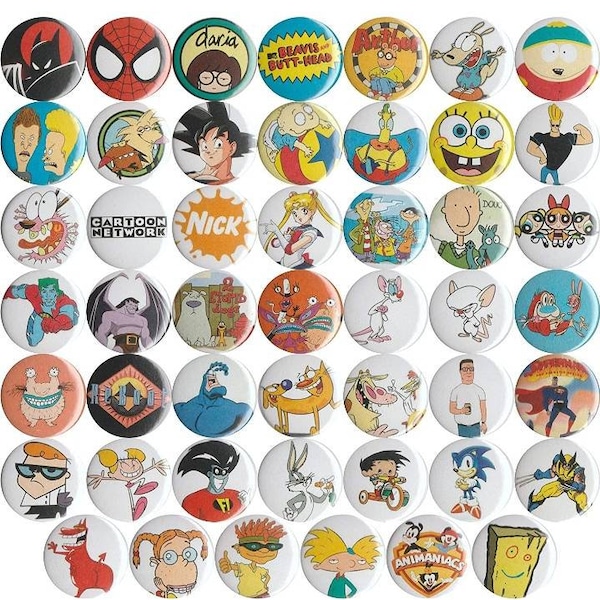 90s TV nick shows pins buttons badges punk metal alternative pop nostalgic nostalgia