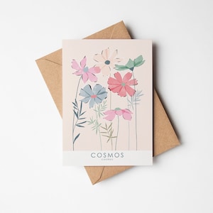 de voeux cosmos | Carte Art botanique contemporain pour toutes les occasions par Rachel Mahon