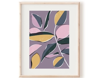 Purple, Lilac and Pink Abstract Botanical A4 A3 Wall Art Print | Fiscus Elastica No.1 House Plant Picture