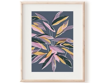 Purple, Lilac and Pink Abstract Botanical A4 A3 Wall Art Print | Stromanthe No. 2 House Plant Picture