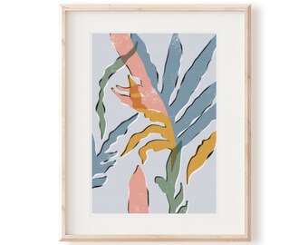 Abstract Botanical Leaf Wall Art Print Unframed | Pastel Colour Decor