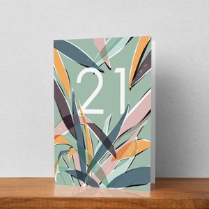 Carte de 21e anniversaire abstraite, genre neutre, Art botanique | Carte de voeux de haute qualité sur le thème des plantes d'intérieur, vierge à l'intérieur
