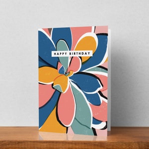 Carte de joyeux anniversaire succulente | Carte de voeux Plante botanique contemporaine par Rachel Mahon