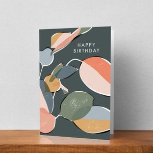 Botanical, Abstract Happy Birthday Card | High Quality, House Plant Themed, Gender Neutral Greeting Card, Blank Inside