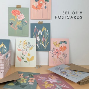 Pastel Floral Postcard Set: Botanical Illustration Notecards