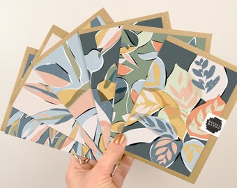 Pack of 6 A6 Any Occasion Blank Greeting Cards with envelopes  | Modern Botanical Good Quality Notecard Multipack by Rachel Mahon