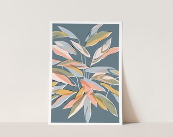 Blue and Peach Abstract Botanical A4 A3 Wall Art Print | Stromanthe No. 2 House Plant Picture