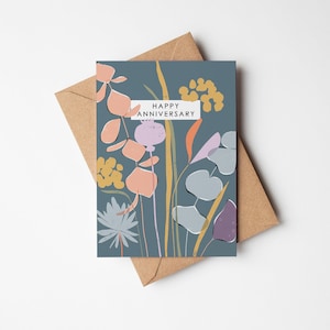 Carte de voeux A6 élégante pour joyeux anniversaire | Bouquet De Fleurs Séchées Illustration Botanique Contemporaine Abstraite