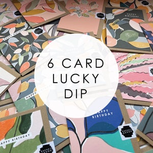 LUCKY DIP 6 A6 Carte d'anniversaire surprise avec enveloppes, abstrait, botanique, design contemporain, grande qualité
