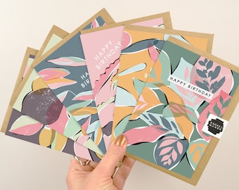 Botanical Happy Birthday Card Set: Contemporary A6 Greeting Cards