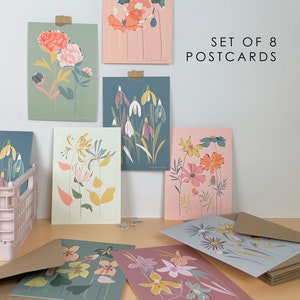 Lot de 8 cartes postales vierges A6 florales pastel avec ou sans enveloppes Ensemble d'écriture pour cartes de correspondance d'illustrations botaniques contemporaines image 2