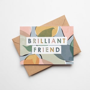 Carte de typographie A6 Brilliant Friend | Design botanique contemporain, abstrait de Rachel Mahon