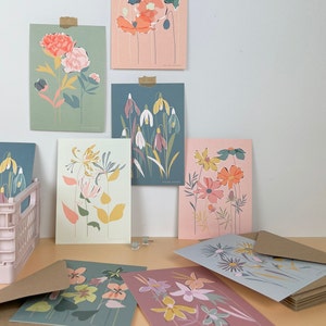 Lot de 8 cartes postales vierges A6 florales pastel avec ou sans enveloppes Ensemble d'écriture pour cartes de correspondance d'illustrations botaniques contemporaines image 6