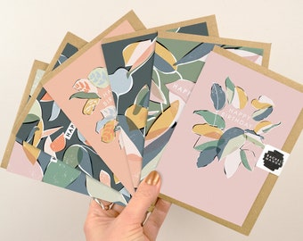 Botanical Happy Birthday Card Set: Contemporary A6 Greeting Cards