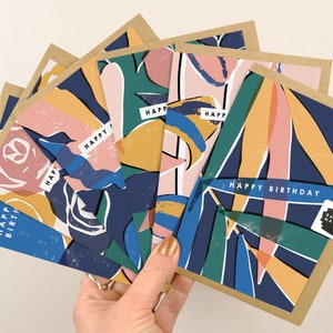 Lot de 6 cartes de joyeux anniversaire A6 avec enveloppes | Lot de cartes illustrées botaniques contemporaines de bonne qualité, sélection par Rachel Mahon