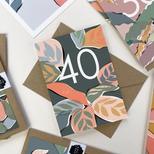 Carte de 40e anniversaire abstraite, genre neutre, Art botanique | Carte de voeux de haute qualité sur le thème des plantes d'intérieur, vierge à l'intérieur