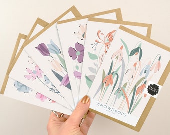 Mix of 6 A6 Floral Greeting Cards | Contemporary Botanical Aesthetic Luxury Card Bundle Selection by Rachel Mahon