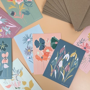 Lot de 8 cartes postales vierges A6 florales pastel avec ou sans enveloppes Ensemble d'écriture pour cartes de correspondance d'illustrations botaniques contemporaines image 5