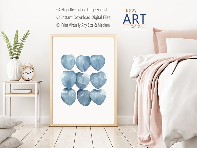 Large Blue Wall Art for Living Room Printable Watercolor Art Etsy