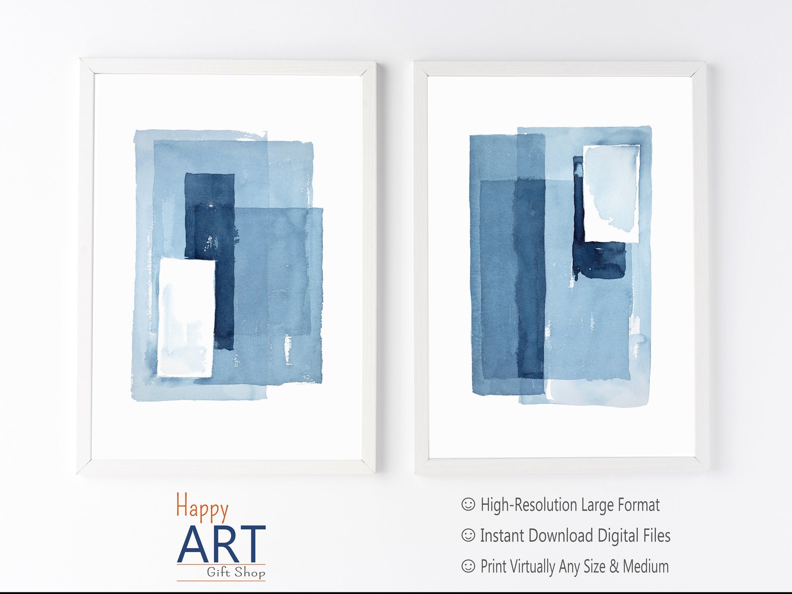 Blue Abstract Art Diptych Wall Art Printable Wall Art Modern Etsy