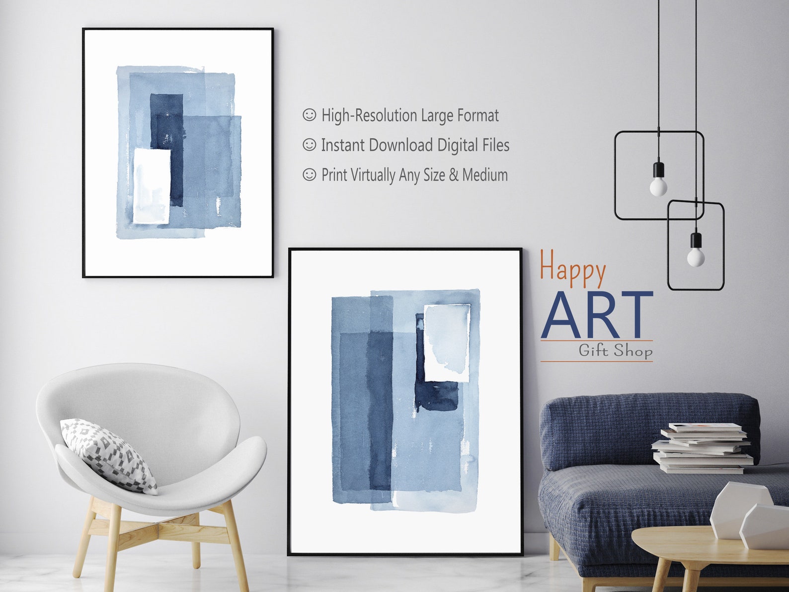 Blue Abstract Art Diptych Wall Art Printable Wall Art Modern Etsy